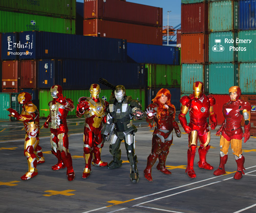Iron Man armors gather at the shipyard for House Party Protocol